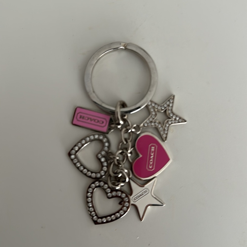 Coach pink and silver charm keychain